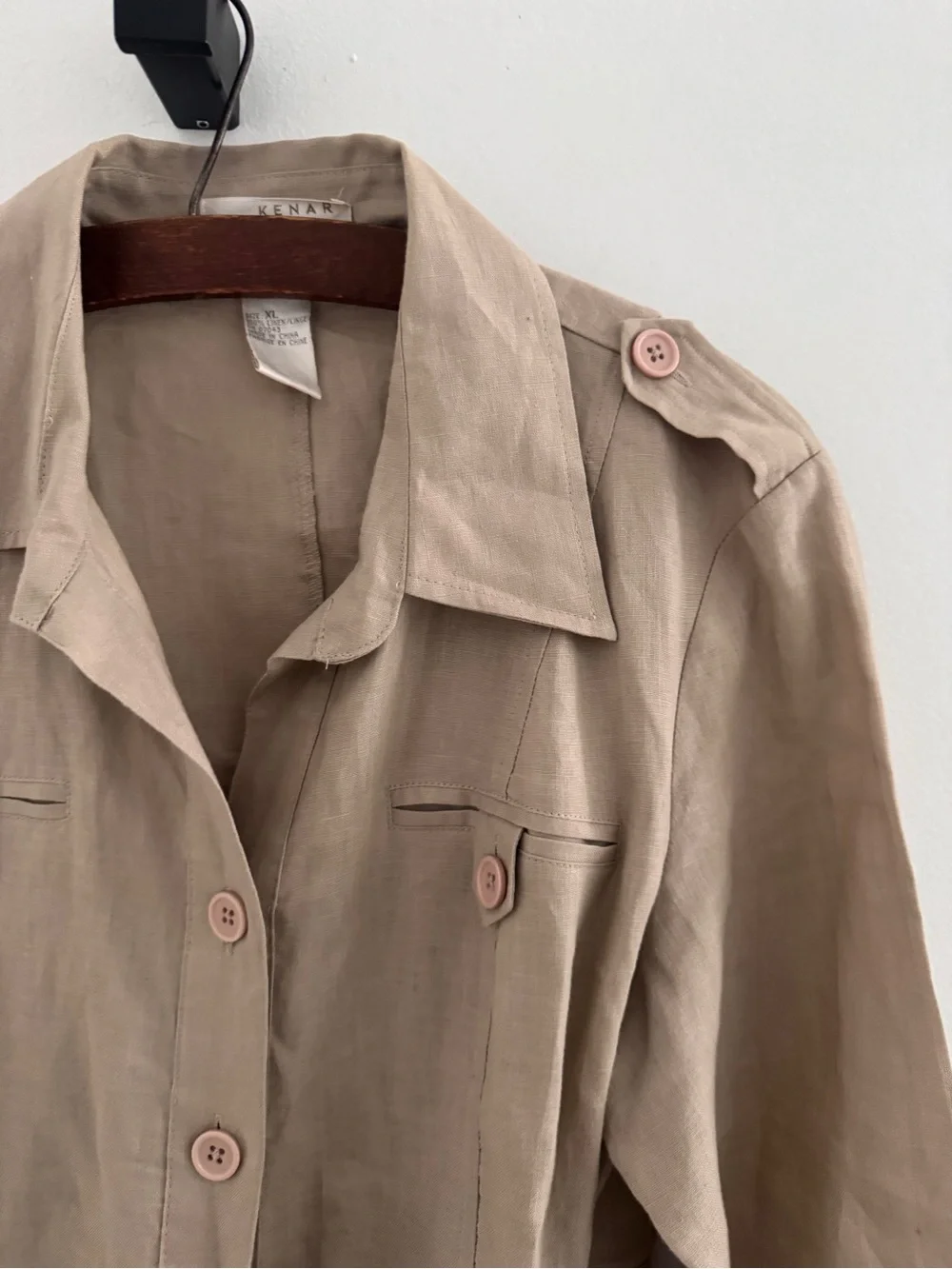 100% linen Beige Tie-Waist Utility Jacket - Women's Jacket & Coats xl - Picture 3 of 9